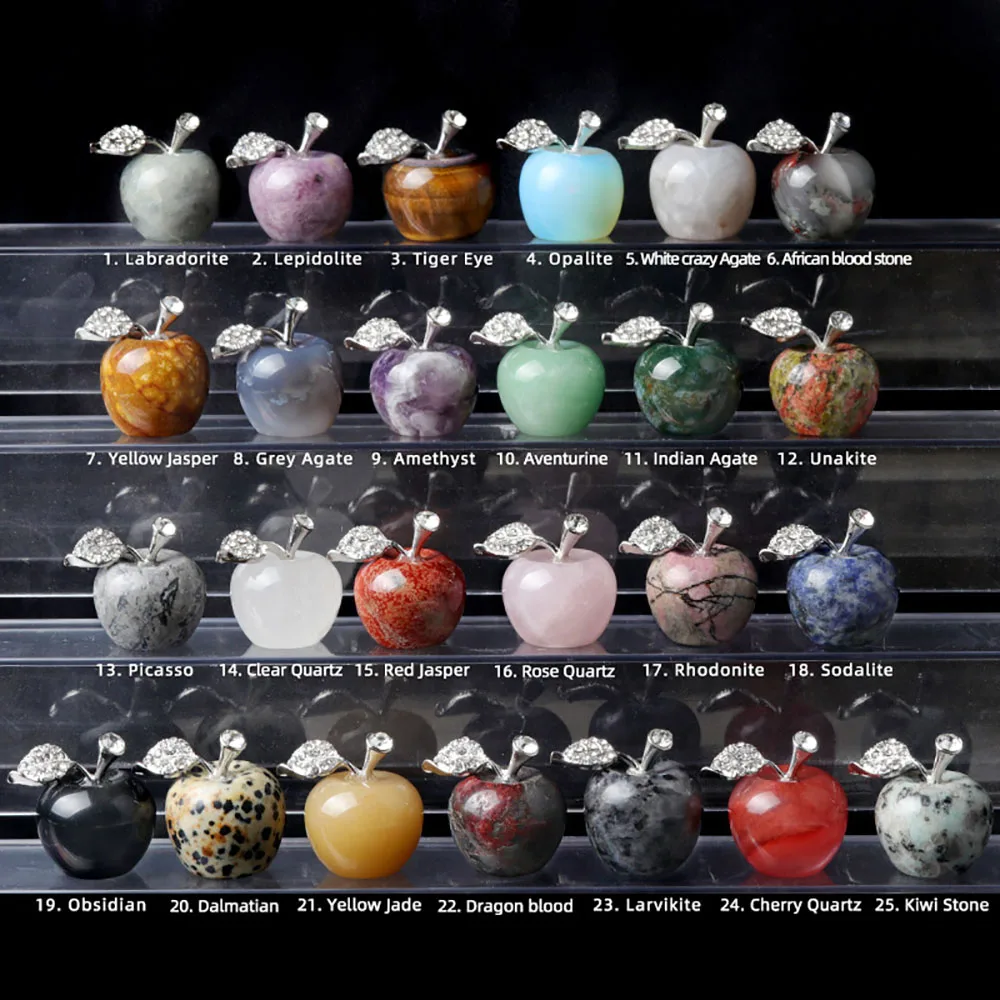 Natural Semi Precious Stone Hand Carved Crystal Small Apple Polished Gemstones for Home Office Decoration 1inch