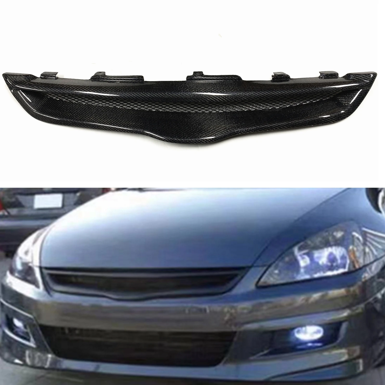 

Grill For Honda Accord 7th 2006-2007 2 Door Coupe Only Front Grille Real Carbon Fiber/Fiberglass Upper Bumper Hood Mesh Grid Kit