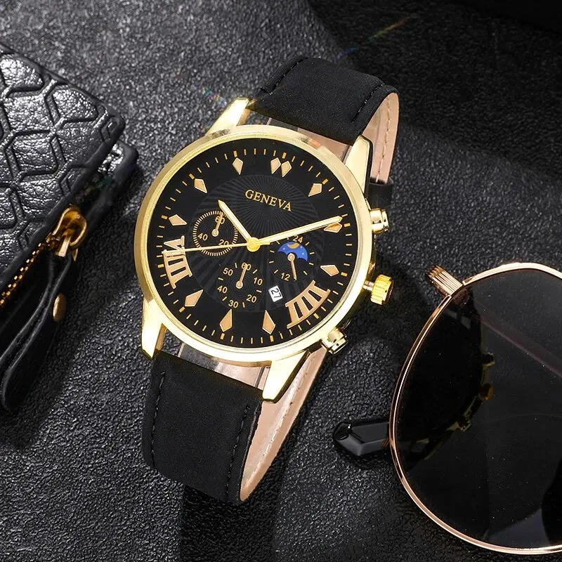 Fashion Mens Sports Watches Man Business Quartz Wristwatch Luxury Leather Band Men Casual Clock Calendar Watch Relogio Masculino