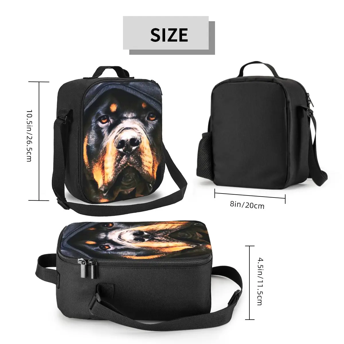 Bolsas de almuerzo con aislamiento de perro Rottweiler personalizadas para la escuela, oficina, enfriador térmico reutilizable, Bento Box, mujeres y niños