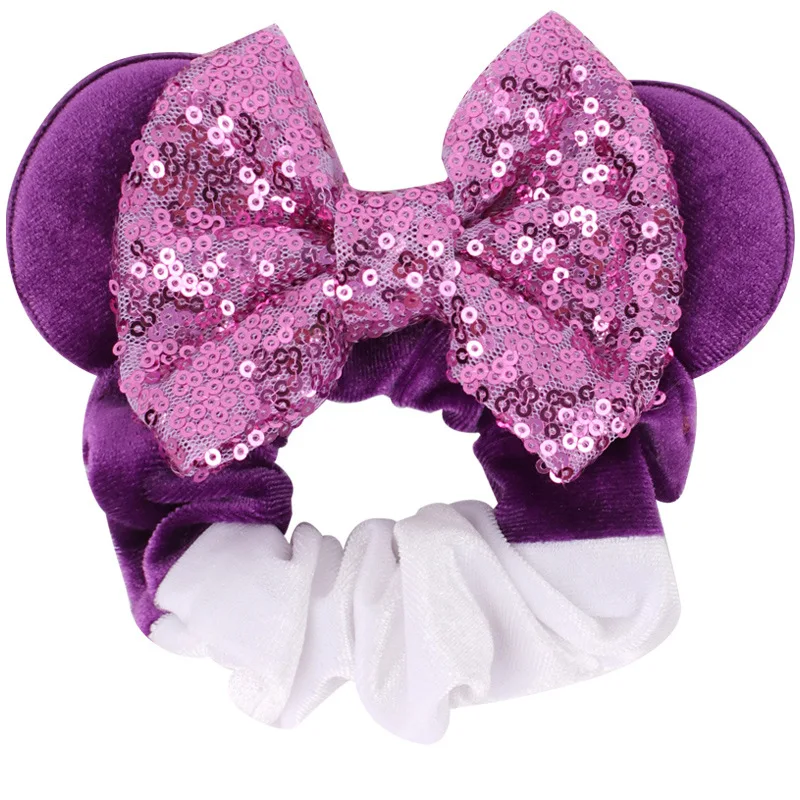 Disney-Diadema de Mickey Mouse para niña, accesorios para el cabello con orejas de lazo de Minnie, anillo de pelo de franela para niña, fiesta