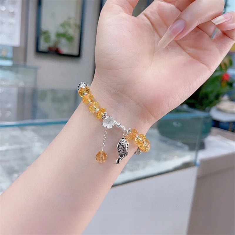 

Sterling Silver Bracelet S925 Gift For Women DIY Citrine Originality Agate Girl Charm Garnet Festival Retro Fashion Jewelry