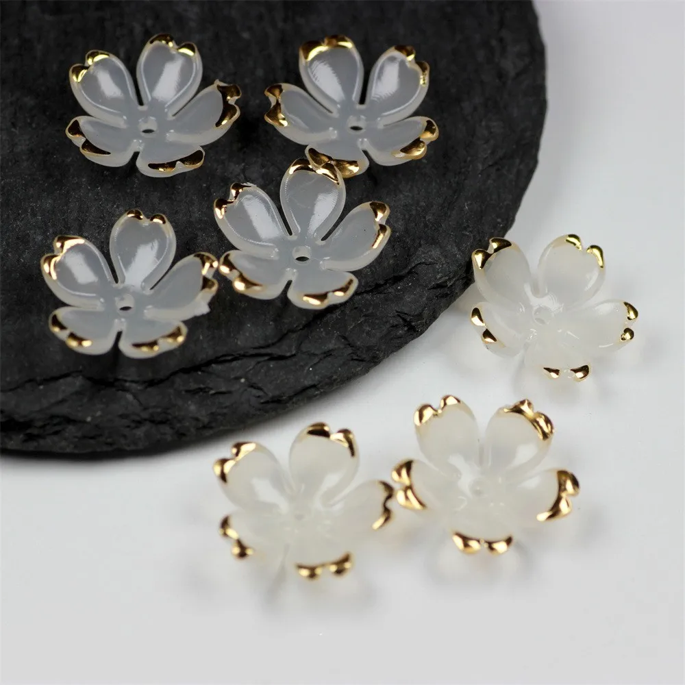 50pcs/lot 19MM Gold Edge Flower Spacer Loose Acrylic Beads For Jewelry Making Bracelet Necklace Earring DIY Craft Accessories