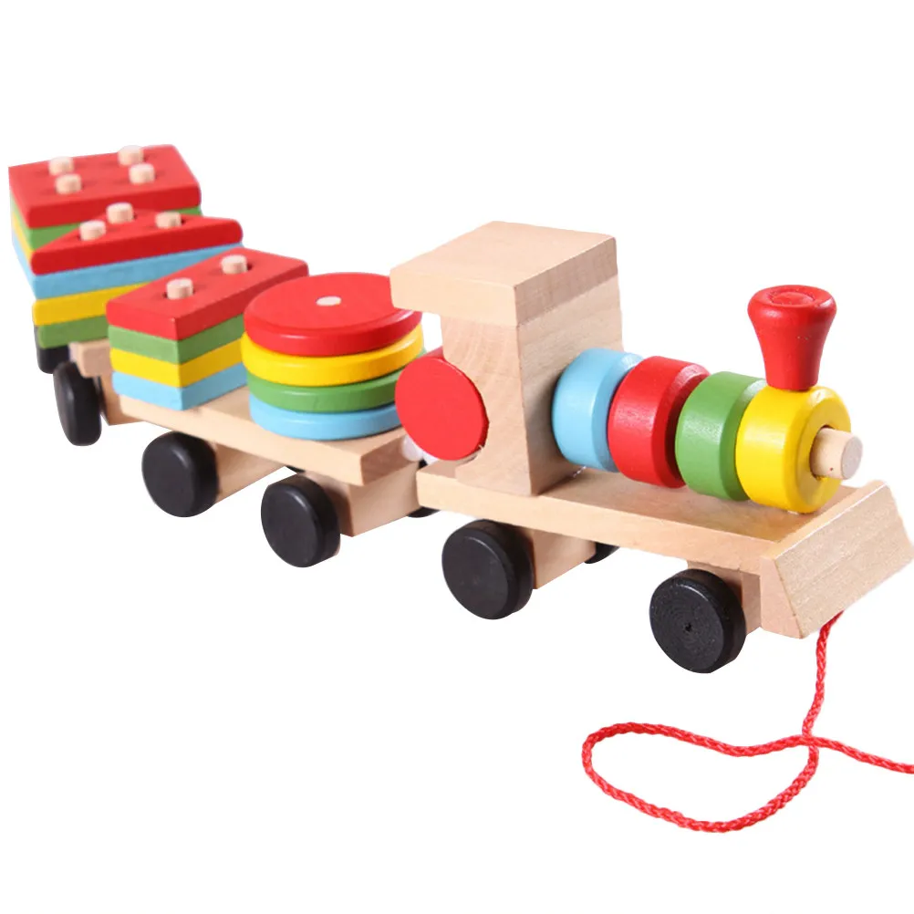 

1Set Kids Wooden Train Three Sections Educational Playthings Early Fun Parent Child Interaction Gifts