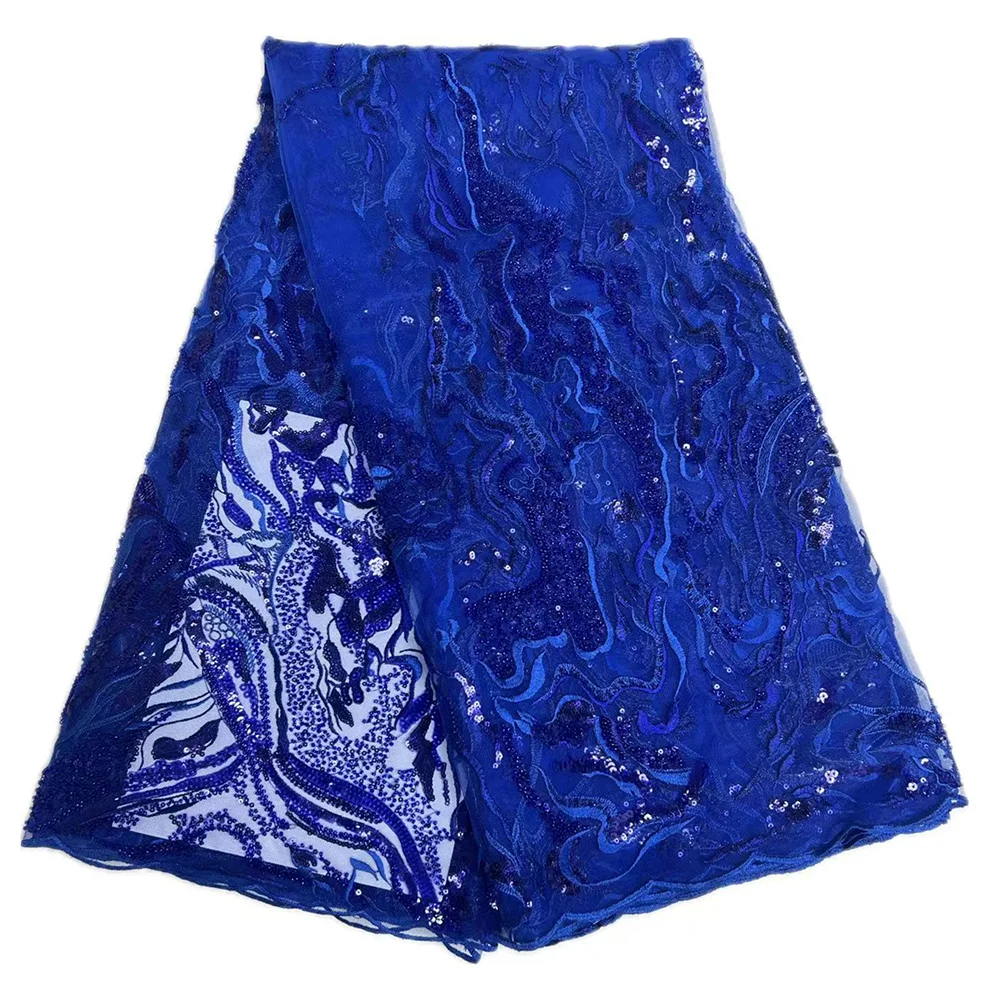

2025 Luxury African Beaded Lace Fabrics High Quality Nigerian Wedding Dress Tulle Material Sewing Beaded Lace 5 Yards Fabrics