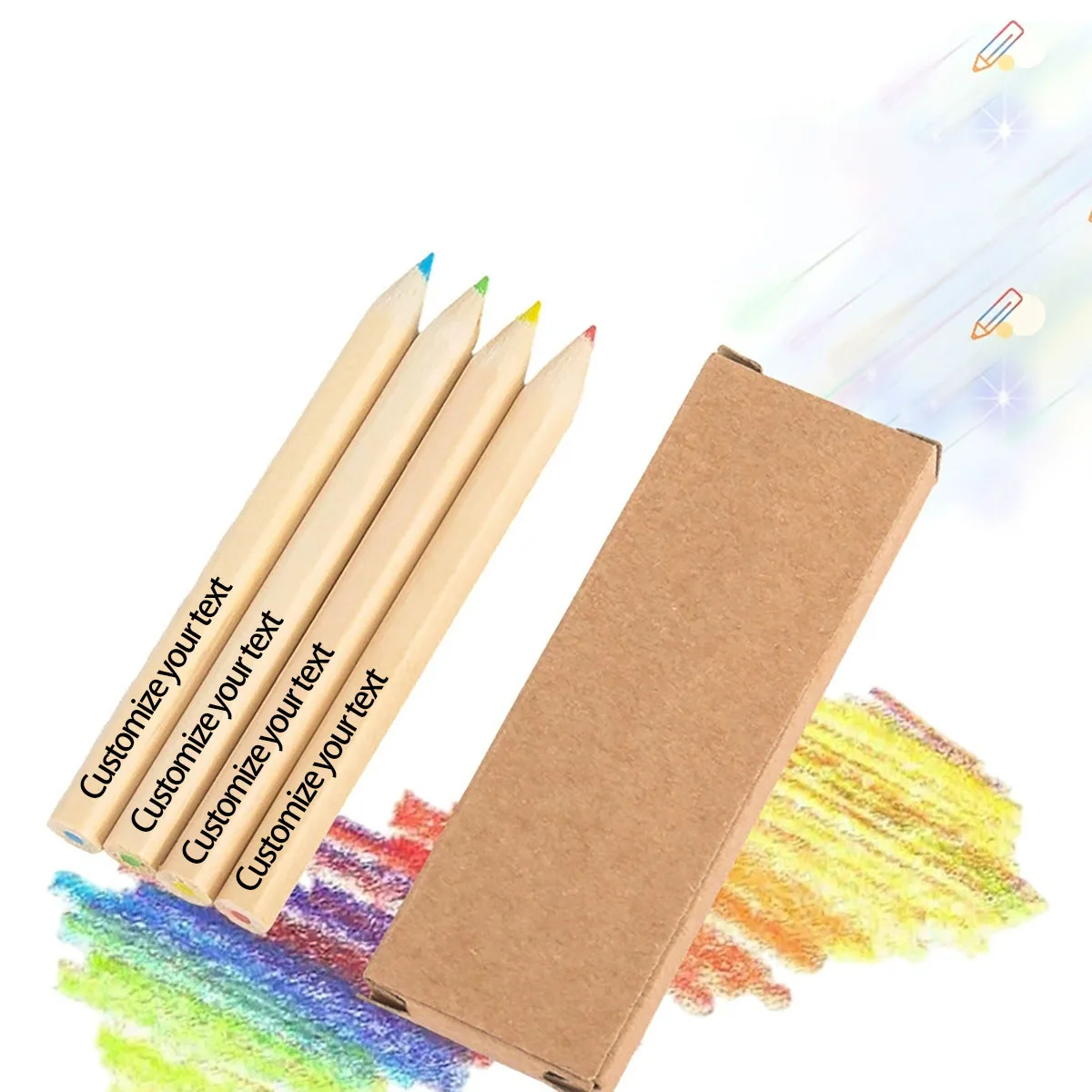 Customizable Engraved Text, Set of 4 Colors, 10 Boxes of Kraft Paper Boxes, Multi-Color Combination Wooden Colored Pencils, Short Mini Colored Pencil Set, Suitable for Family Drawing, Teaching Use, Portable Writing and Coloring for Outdoor Travel