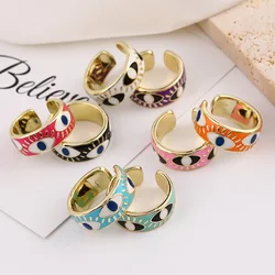 Vintage Gothic Black Evil Eyes Finger Rings for Women Boho Enamel Opening Adjustable Gold Color Mens Ring Trendy Jewelry Gift