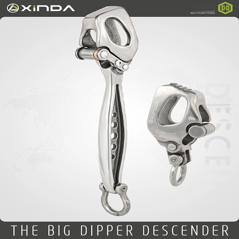 XINDA Stainless Steel Safety Braking Descender Big Dipper Arborist Work for Rock Climbing Casual Outdoor Activities Work Height