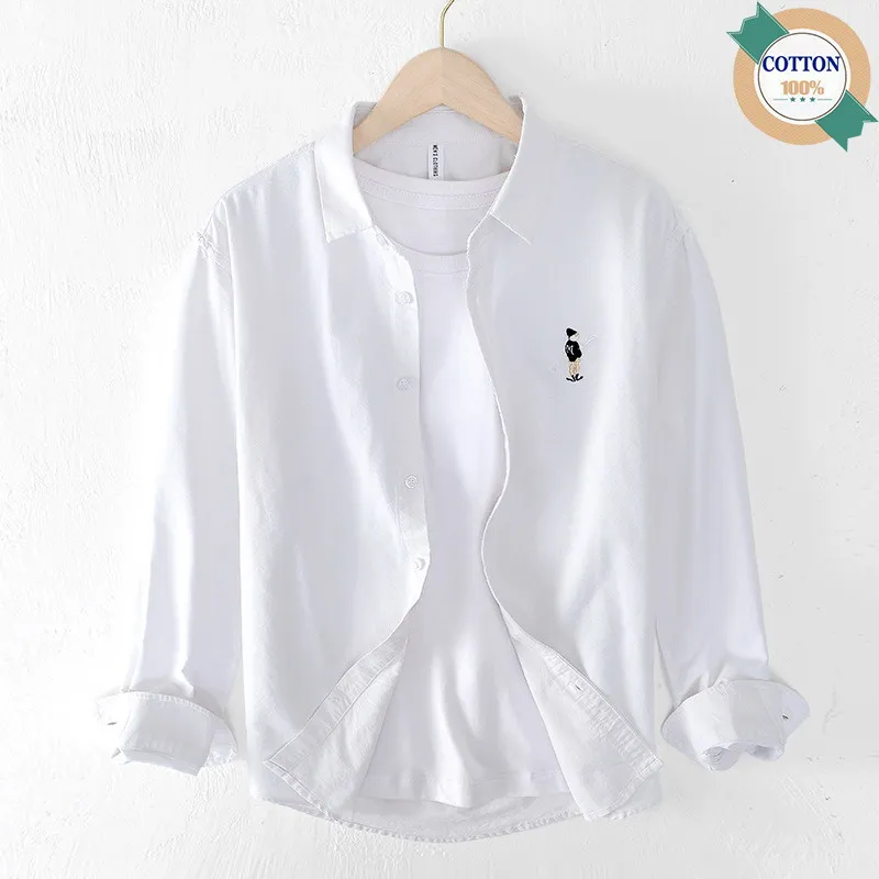 100%Cotton Spring Autumn White Shirt for Men Cotton Loose Long Sleeve Shirts Fashion Men's Clothing Japan Korea ﻿L1275