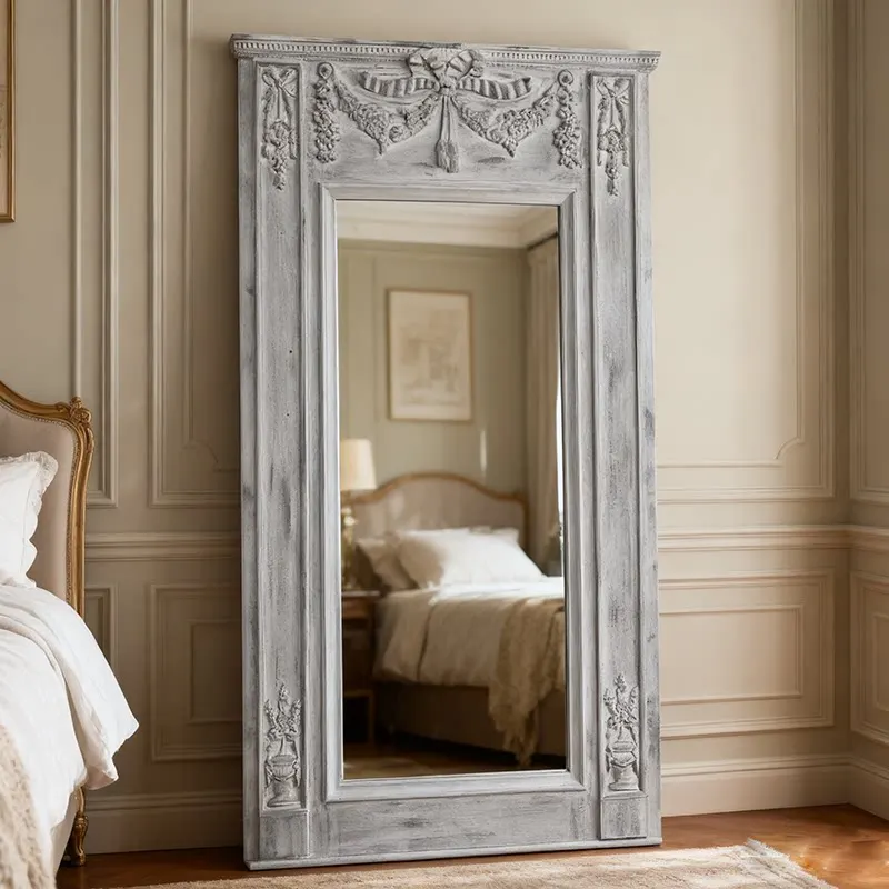 

High-end vintage carved full-length floor mirror living room furniture Mid century luxury full body mirrors room decoration