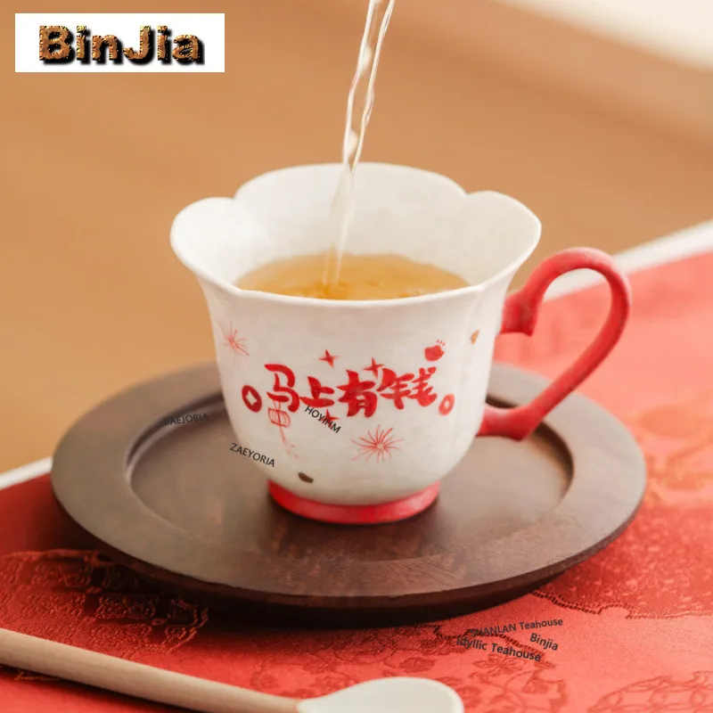 75ml Sprinkle Gold Get Rich Horse Year Happy Teacup Aesthetic Tea Bowl Mug Tea-tasting Personal Cup Chazhan Master Cups Cafes