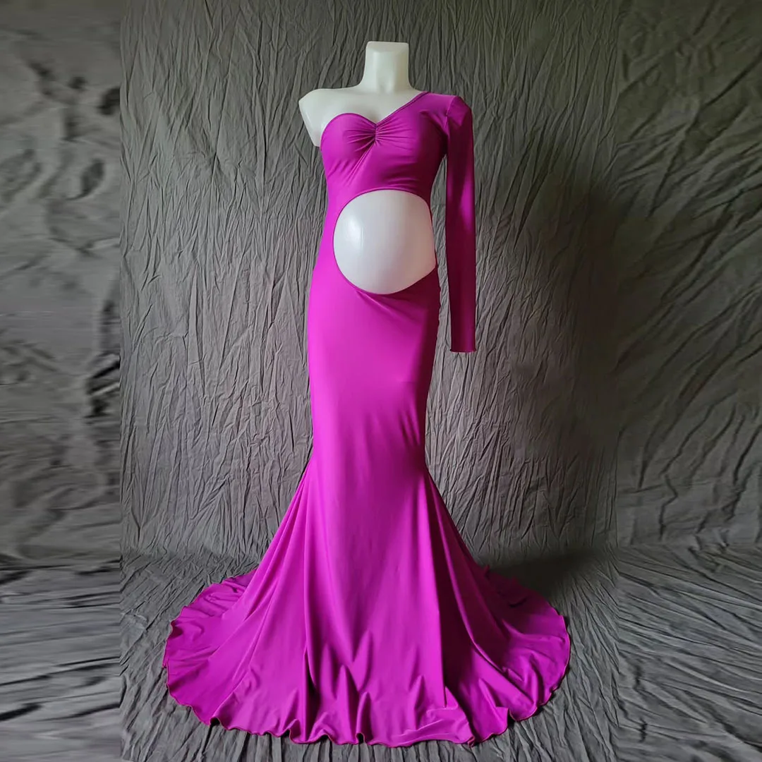 أنيقة واحدة الكتف طويل حورية البحر فساتين للحمل الفوشيه اليدوية زهرة فستان الحوامل قطع البطن استحمام الطفل ثوب حفلة