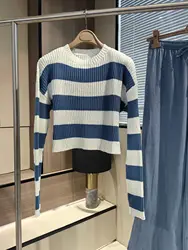 Autumn B*C Women's Cotton  Knit Sweater O-Neck Striped Long Sleeve Knit Top‘s Female Casual Pullover