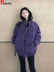 Purple Snow Wear Down Cotton Jackets Coats  Loose Winter Korea Fashion Outerwears Casual Chaquetas Tops Women New Jaqueta Abrigo