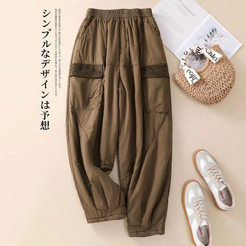 Solid Lantern Pants for Women Vintage Trousers Women Lightweight Cotton Added Casual Winter Warm Quilted Pants Women Clothing