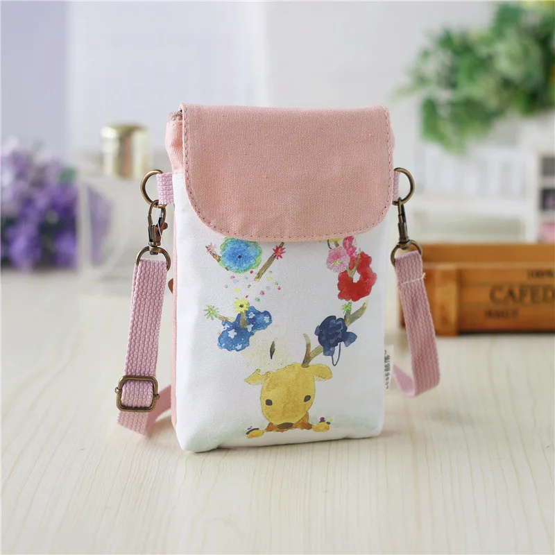 Canvas Women\'s Cotton Cartoon Shoulder Cross-body Bag Brands 2024 Ladies Handbag Female Small Phone Purse Money Pouch for Girls