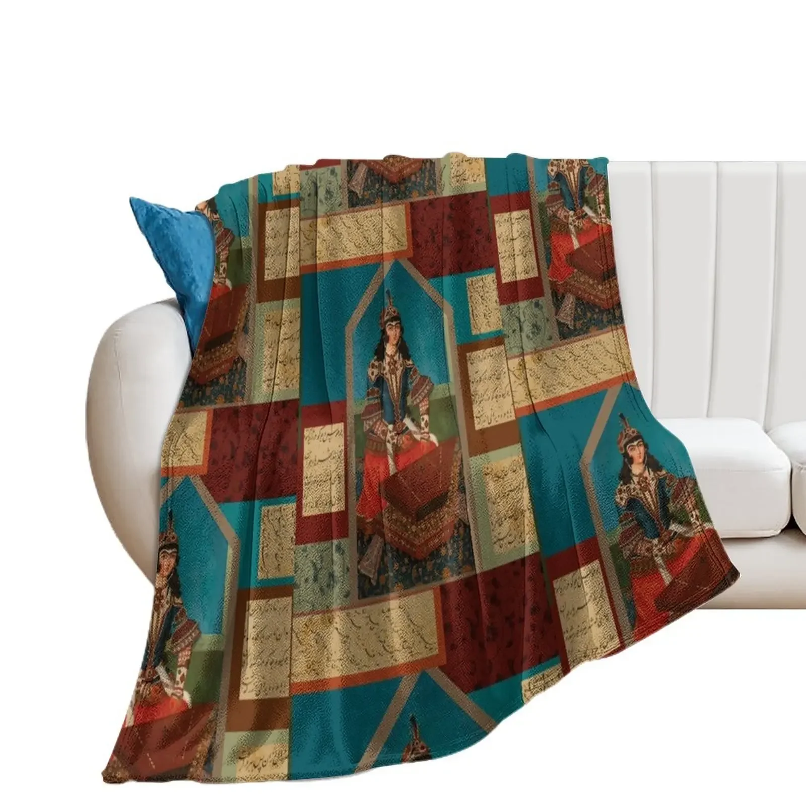 

Persian Musician and Calligraphy Throw Blanket funny gift Furry Blankets