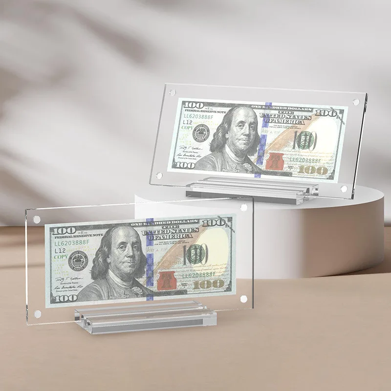 Dollar Bill Commemorative Coins Picture Frame Holder with Base Sturdy Clear Acrylic Display for Home Desk Display for Collection