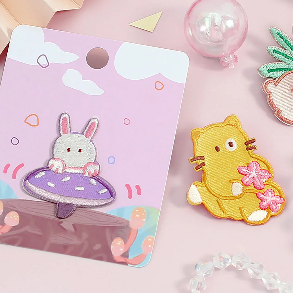 

1 Piece Stick on Embroidery Stickers Cartoon Rabbit Bear Cat Cute Animal Small Size Patch Back Adhesive