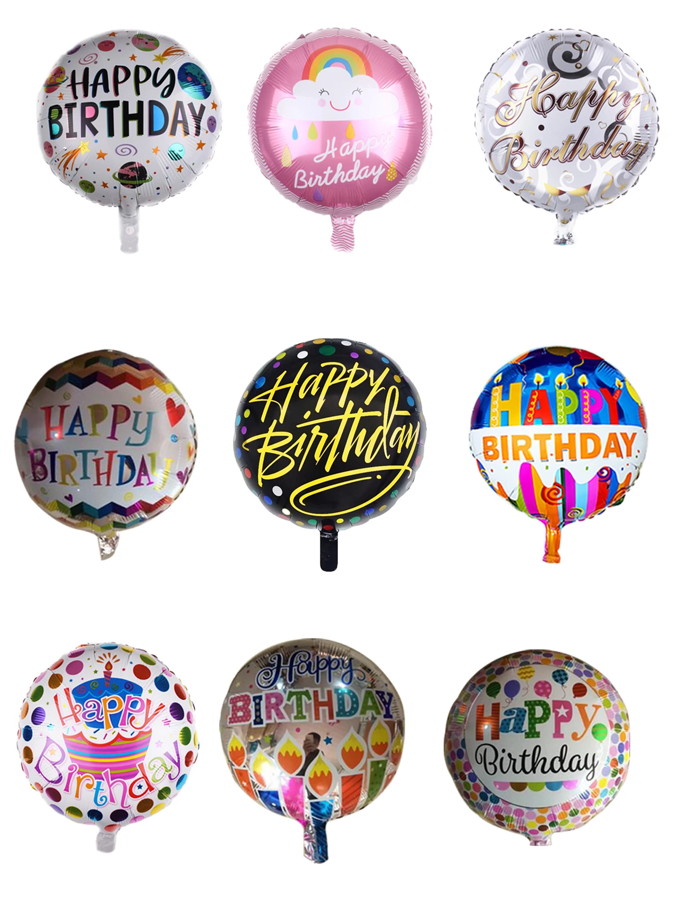 10 Stück 18 Zoll runde Happy Birthday Luftballons Set Geburtstag Party Dekorationen Geburtstagsthema Heliumballon Zufälliger Stil – Detail 2