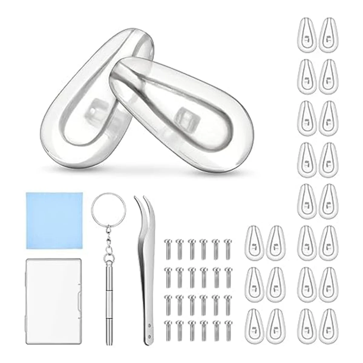 Eyeglass Nose Pads, Soft Silicone Eye glasses Nose Pad Repair Kit with 12 Pair Nose Pads, 24 Universal Screws