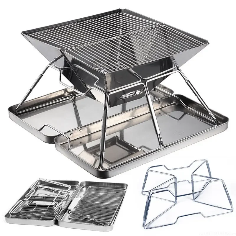 Outdoor Camping Stove Stainless Steel Folding BBQ Grill Outdoor Firewood Stove Camping Burning Fire Table Barbecue GrillBonstove