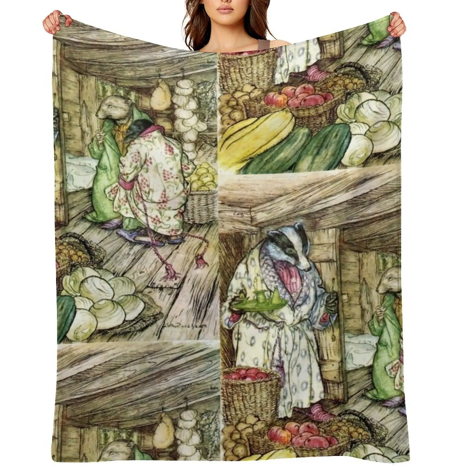 

Badger's Winter Stores - Arthur Rackham for The Wind in the Willows Throw Blanket Decorative Sofa Winter beds Thin Blankets