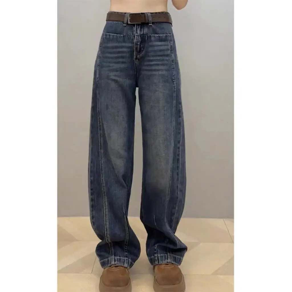 

High Waist plus Size Machete Jeans for Women Loose Straight Tube Wide Leg Slimming Banana Pear-Shaped Body Spring Autumn