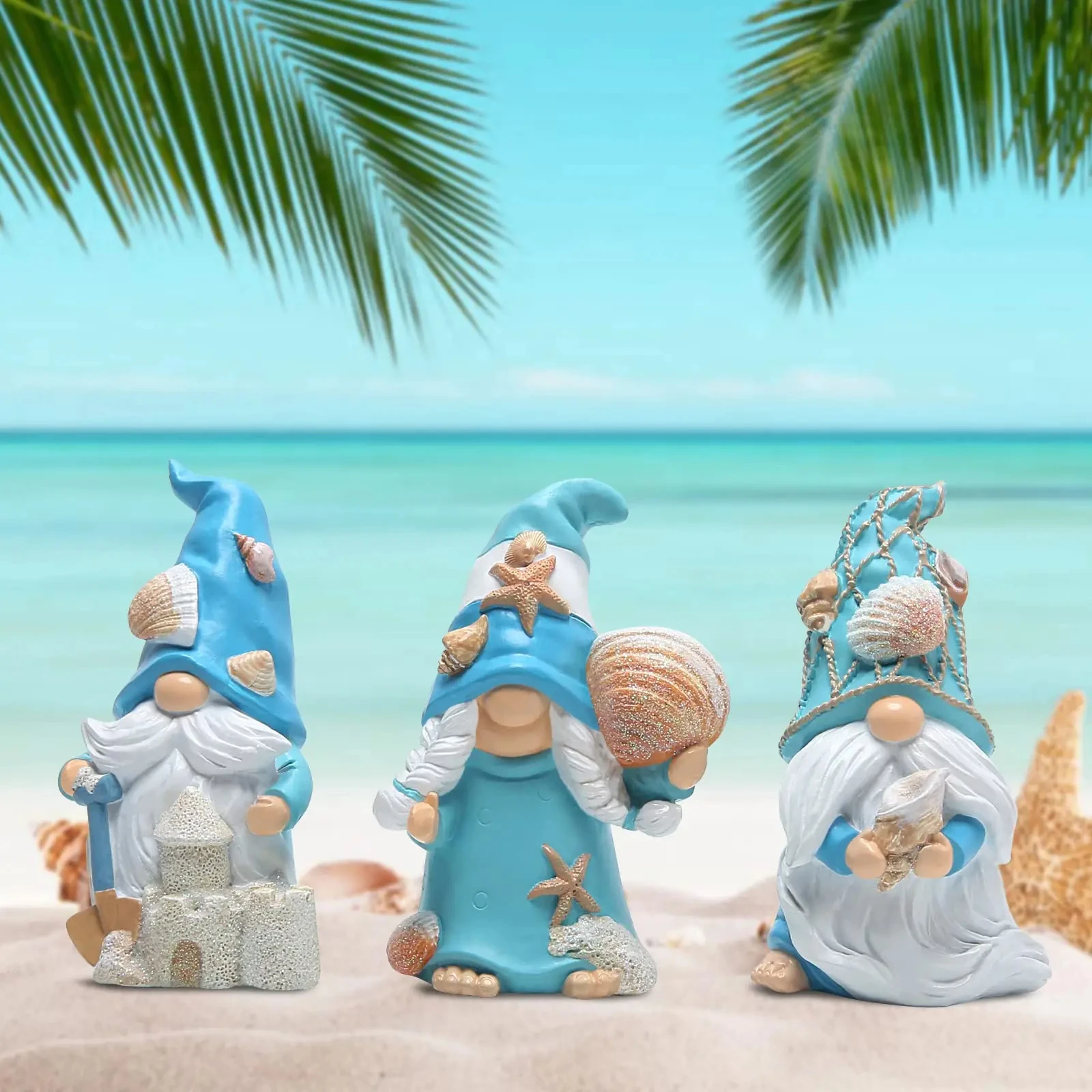 3pcs Summer Gnomes Decor Sea Star Shell Gnomes Handmade Beach For Decorations Home Ornaments Gift