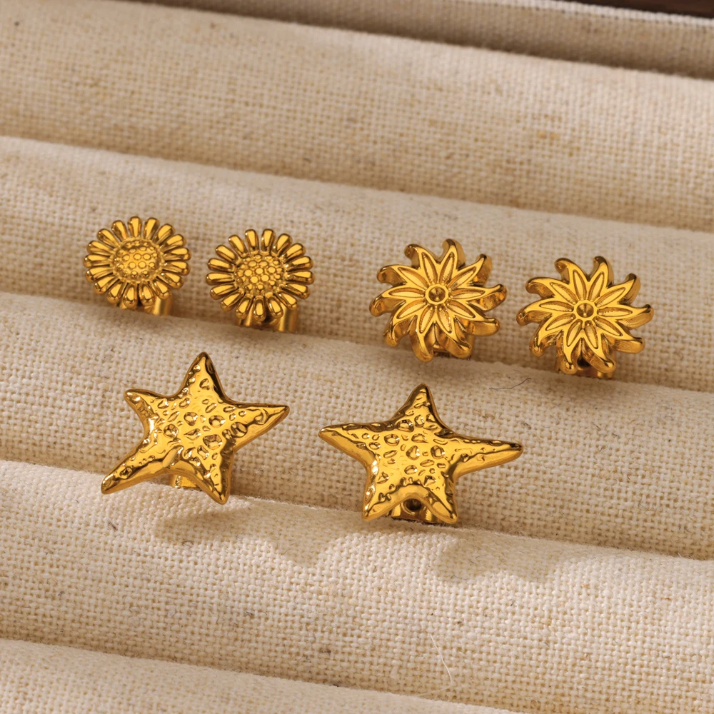 

Fashion Star Stud Earrings for Women Gold Color Stainless Steel Flower Geometric Earrings Boho Jewelry Party Jewelry Gifts