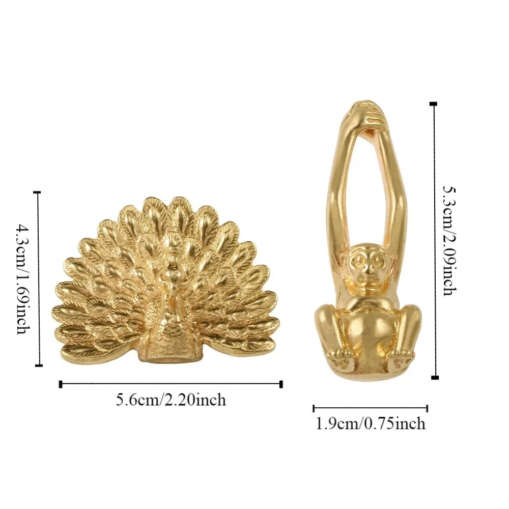 Gold Color Peacock Monkey Brass Handle Luxury Retro Cabinet Door Knobs Push-pull Single Hole Wardrobe Drawer Pulls Window