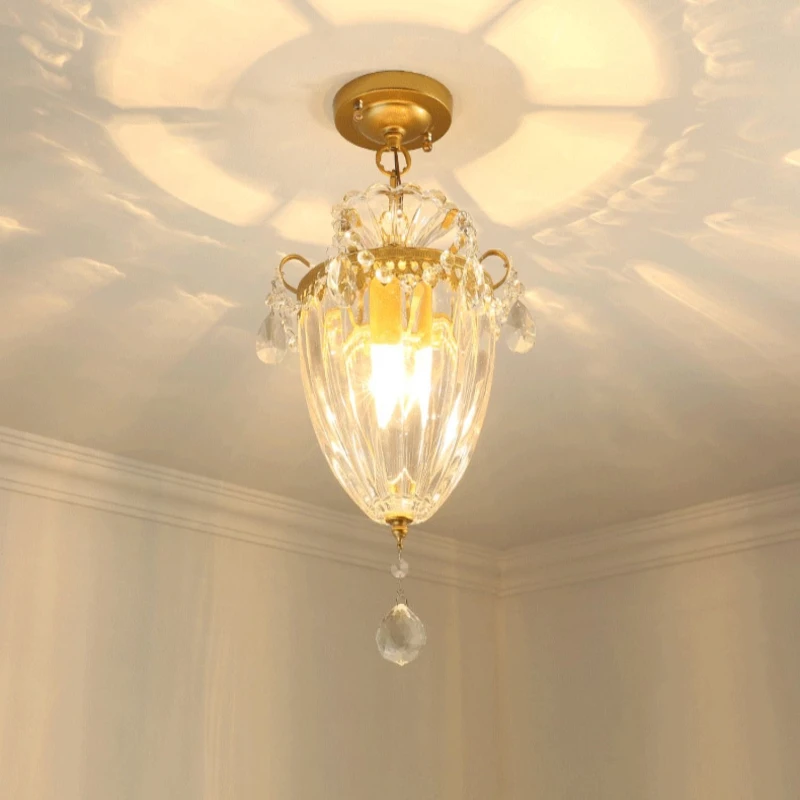 European Luxury Crystal Glass Ceiling Light Romantic Atmoshere Decorative Corridor Porch Entrance Stair Aisle Interior LED Lamps
