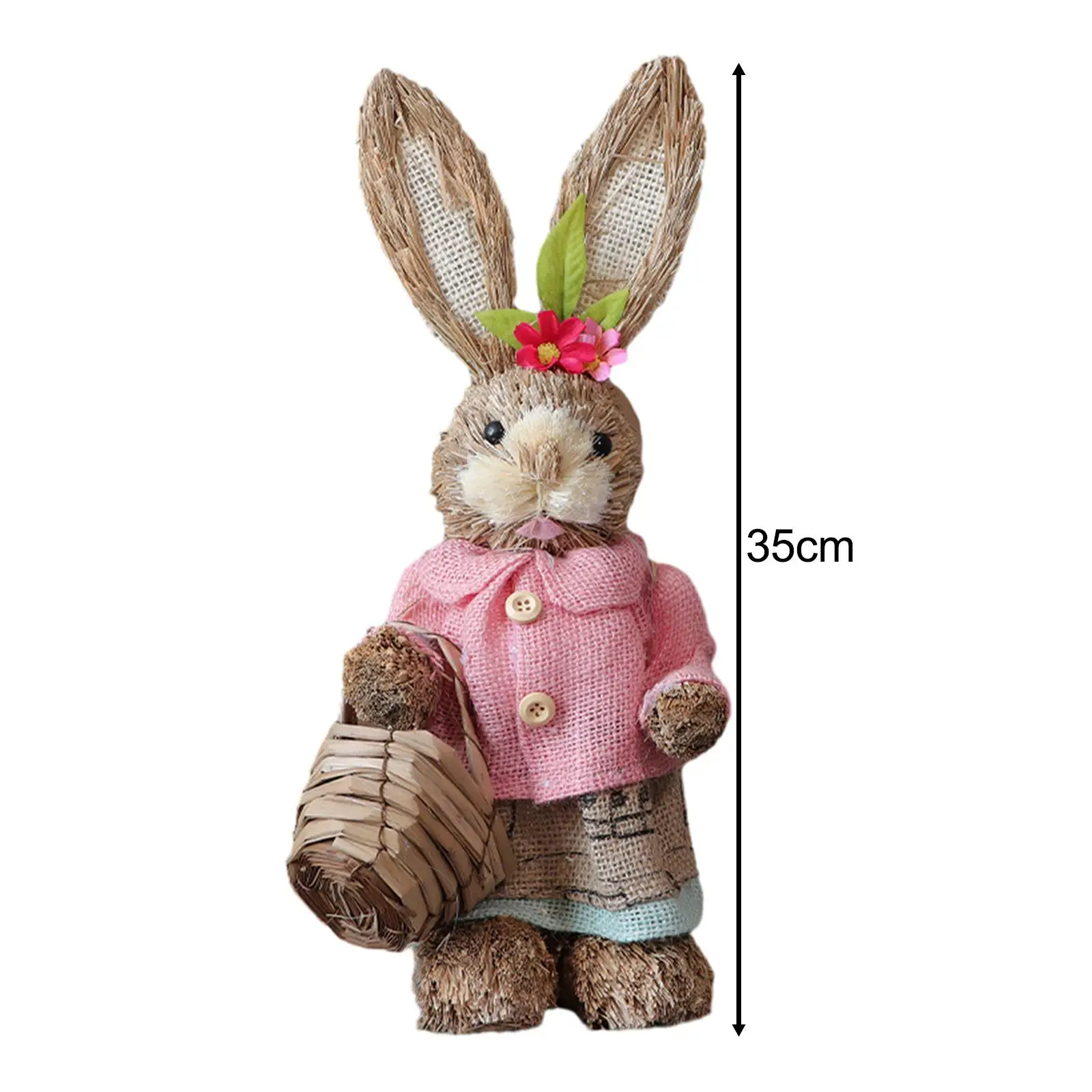 Animal Sculpture Easter Bunny Figurine Straw Rabbit Statue Outdoor Garden Decor Cute Ornament for Farmhouse Patio Lawn Porch