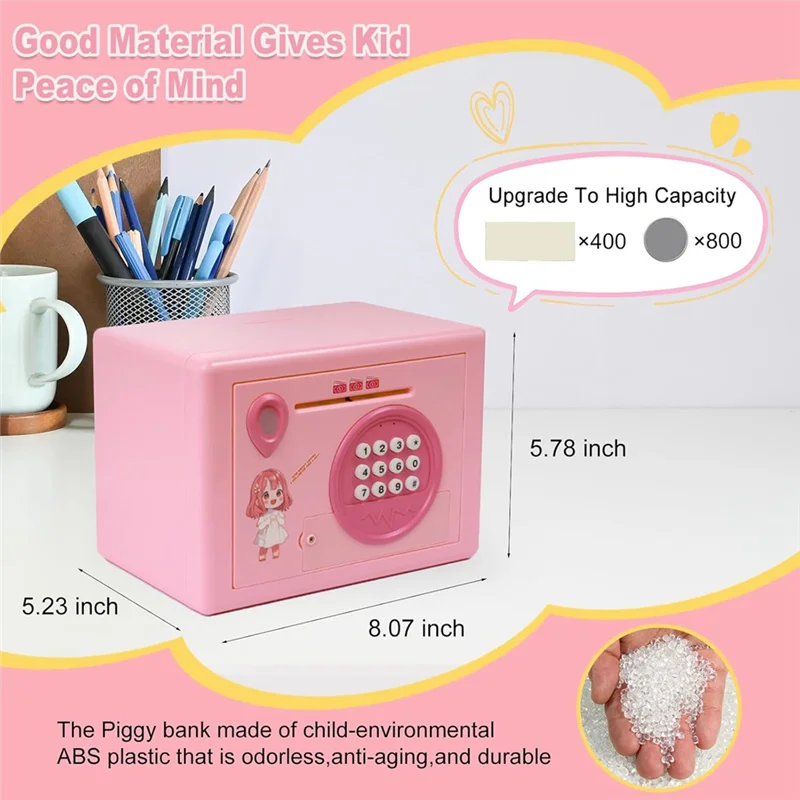 حصالة HFES Piggy Bank للأطفال، صندوق توفير المال بكلمة مرور بصمة الإصبع، آلة ATM آمنة لأموال البنك المعدنية هدية لعيد الميلاد