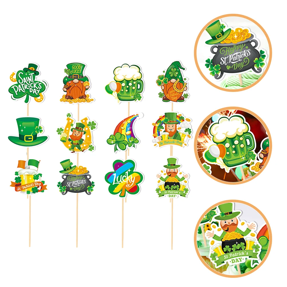 

12 Pcs Cake Insert St Patrick's Day Dessert Toppers Cupcakes Table Ornament Paper Party Decoration