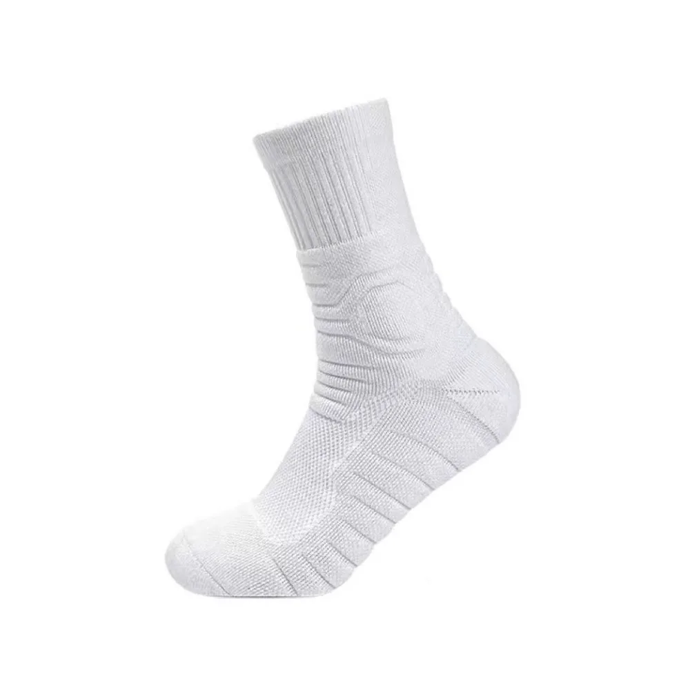 

6Pairs White and Black Basketball Crew Sock Breathable Bottom of Towel Athletic Sock Non-slip Wear-resistant Mid-calf Sock