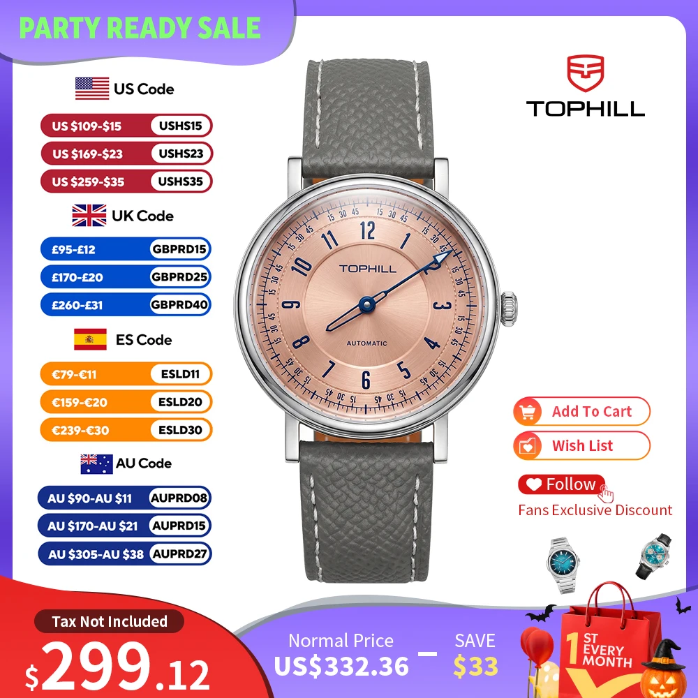 TOPHILL+ Dress Watch For Men One-Hand Dial Miyota 9039 Automatic Mechanical Movement Wristwatch Sapphire Crystal 50M KIM002G