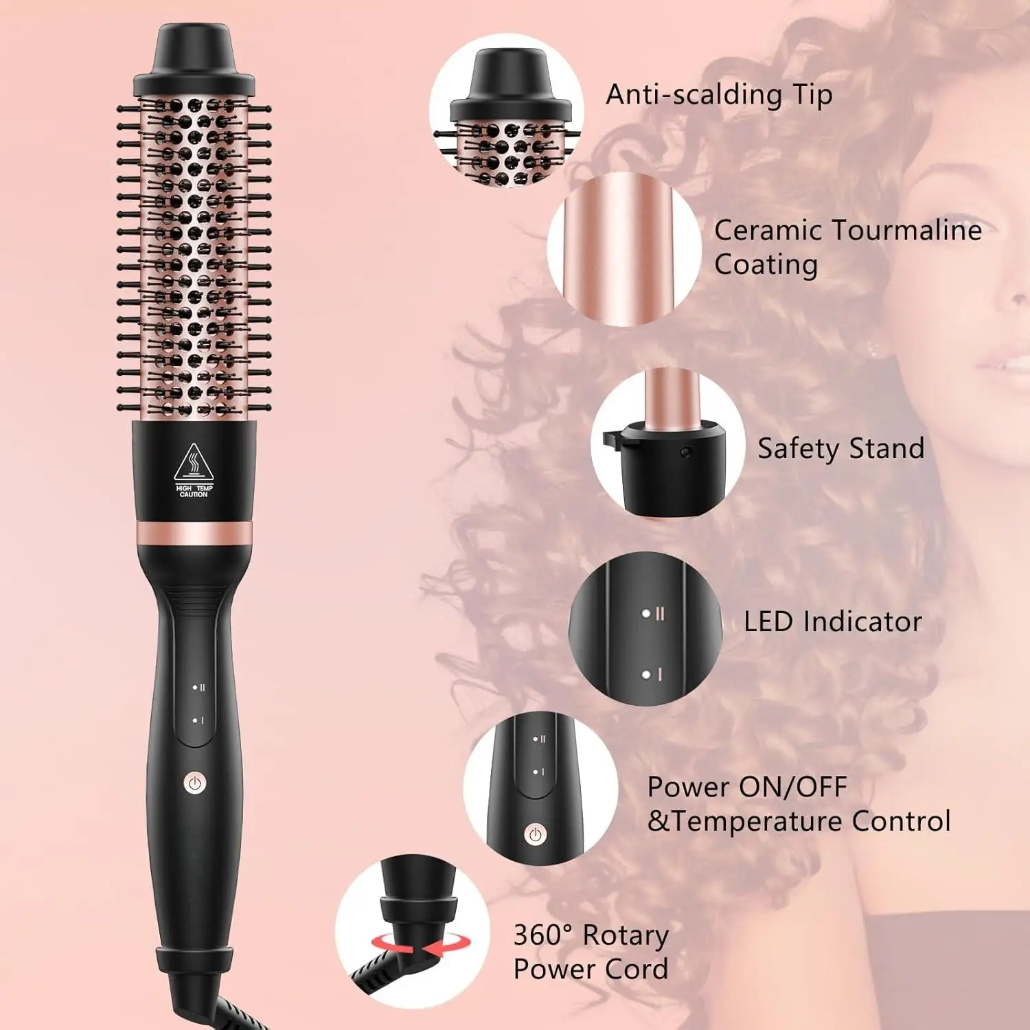 Meinuo Latest Design Thermal Prush Hot Electric Brushes Customized Design Automatic Hair Curler Rotating Hot Comb Portable