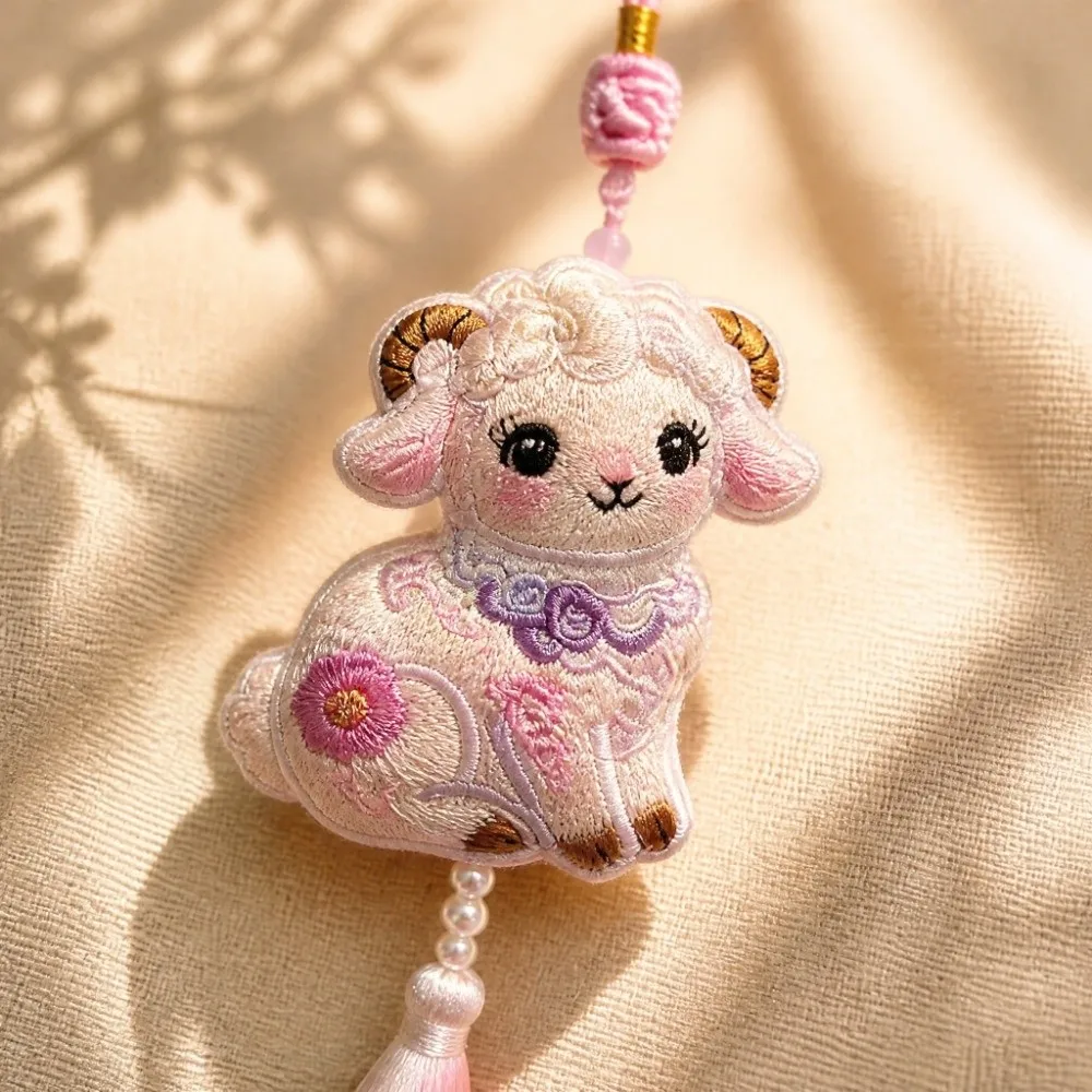 Chinese Style Embroidery Sachet Scented Bag Traditional Decor Keychain Lamb Ornament Zodiac Lamb Charm Aroma Pouch Home Decor
