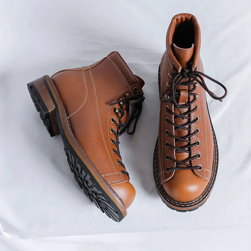 

Genuine Leather Boots for Men Vintage Work High Top Men's Shoes British Style Men's Leather Boots Spring Platform Shoes Man