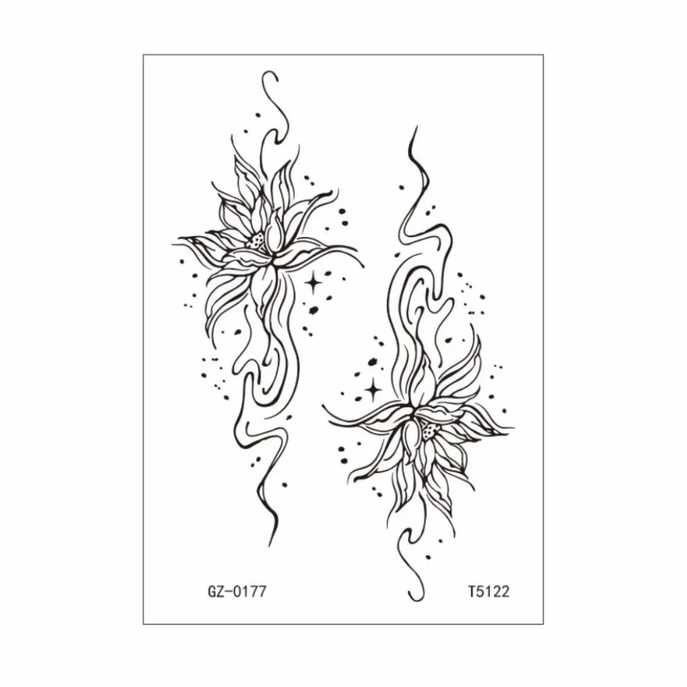 Waterproof Black Tattoo Stickers Elegant Ethnic Style Flower Tattoo Stickers Long-lasting Temporary Tattoo Stickers Festival