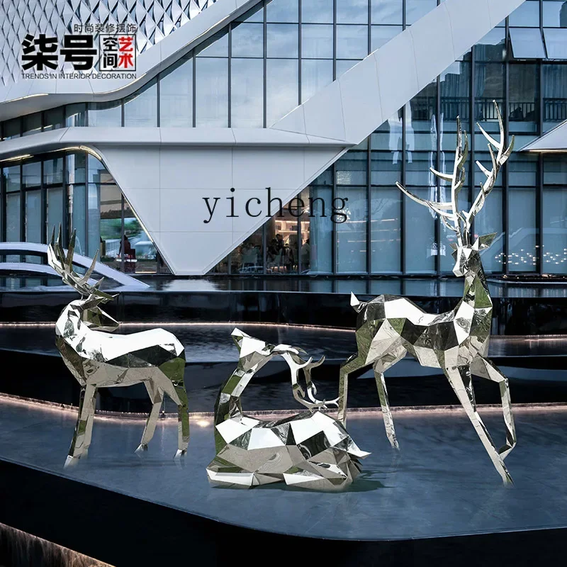 BJ-16  stainless steel deer sculpture large square mirror outdoor garden landscape deer metal handicraft ornament