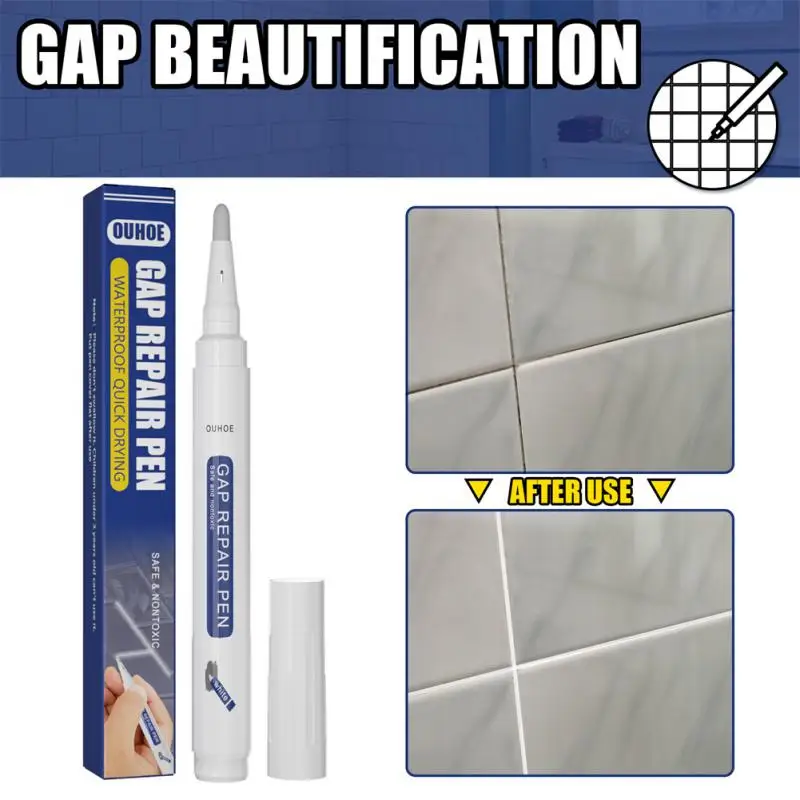 Ceramic Tile Pen Wall Grout Restorer Pen Repair Marker Grout Filler Pen For Restoring Tile Wall Floor Bathrooms Kitchen White