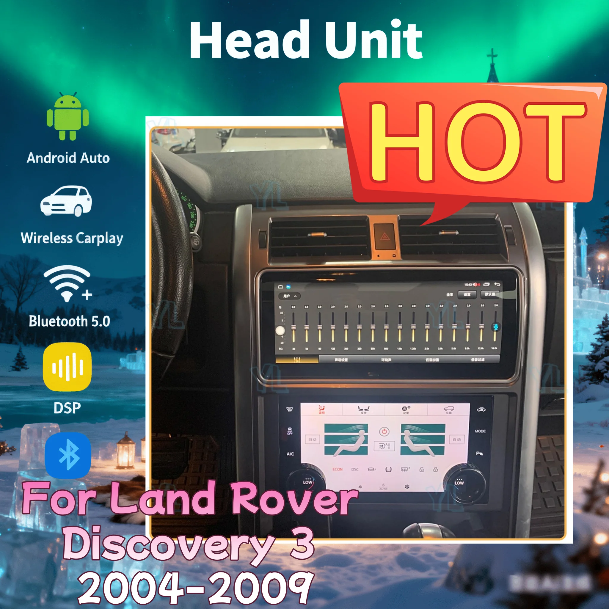 

Беспроводное CarPlay автомагнитола с Android 14.0 для Land Rover Discovery 3 2004-2009, GPS-навигация, мультимедийная система, Bluetooth 5.0, 4G