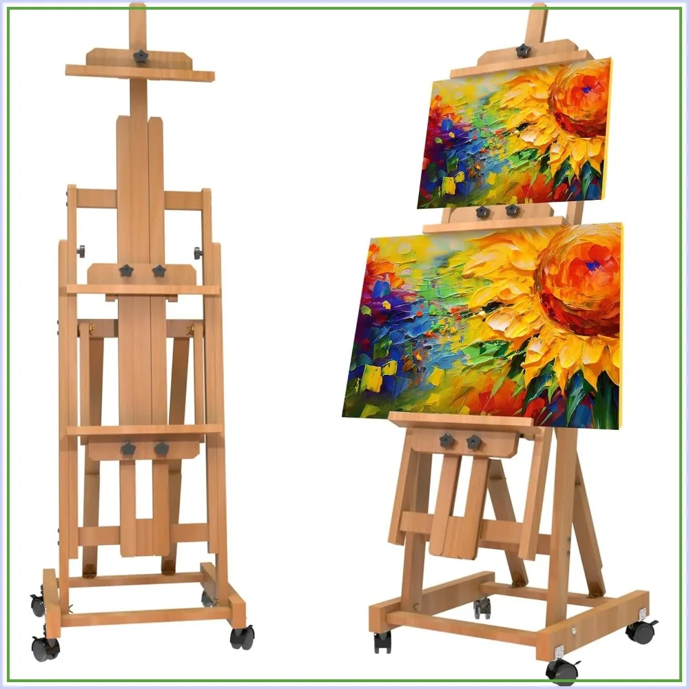 Adjustable H-Frame Easel, Holds 2 Canvases Up to 77