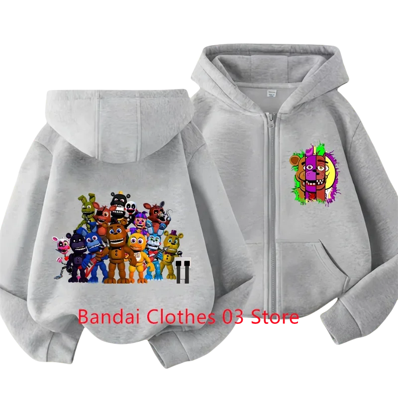 2024 Five Nights at Freddy Kids Zipper Hoodie Cartoon Print FANF Fall/Winter Long Sleeved Sweatshirt Casual Boys Girls Kawaii