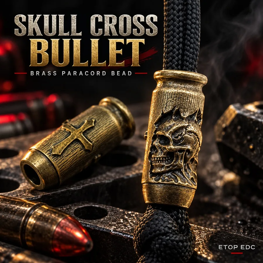 Skull Cross Bullet Brass Paracord Bead EDC Knife Lanyard Pendant DIY Bracelet Keychain Outdoor Accessory