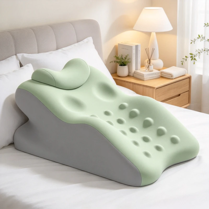 Prone Support Pillow Green Bed Backrest Cushion with Zoned Comfort Raised Massage Texture and Bonus Headrest for Lounging