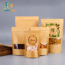 Customized Printing Kraft Paper Standing Window Zipper Bag, Condiment Tea, Sugar, Nut Storage, Packaging Pouch, High Quality