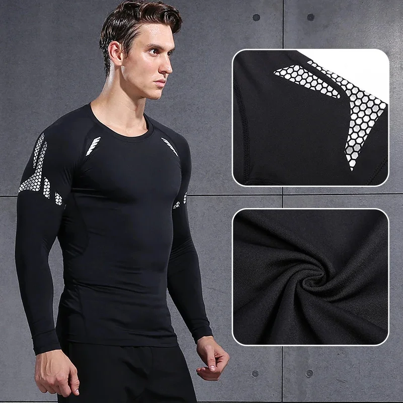 Compression Shirt Men Long Sleeve Printing Sportswear for Men Gym Clothing Running Fitness Training Workout Muscle Top Male